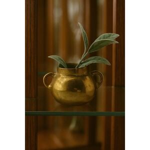 VTG Solid Brass Mini Urn Pot w/ Double Handles Small Vase Rustic Boho Decor Gold